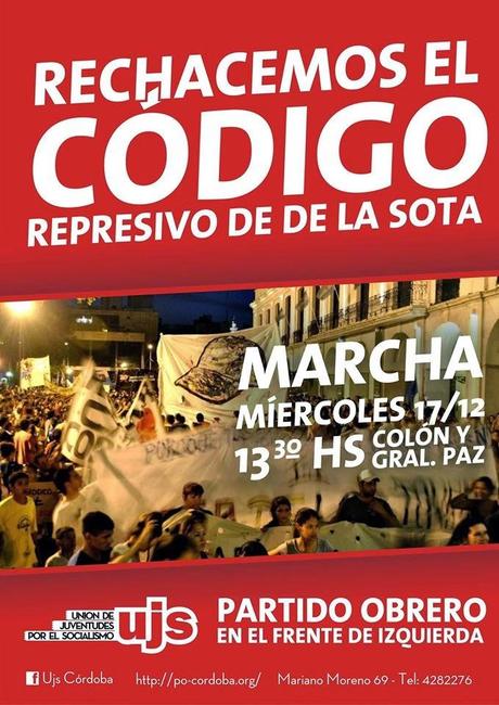 Marchamos en rechazo al código represivo de De la Sota