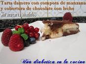 Tarta damero compota manzana cobertura chocolate leche azúcares añadidos para cumpleaños dulce madre