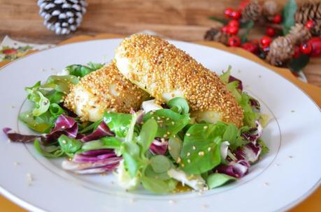 ENSALADA DE COLA DE MAR REBOZADA CON SESAMO Y VINAGRETA DE VAINILLA