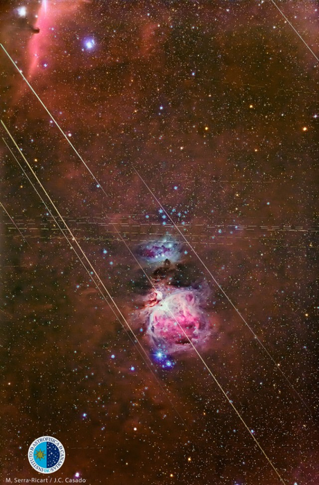 Astronomía: Gemínidas y satélites geoestacionarios sobre la nebulosa de Orión.