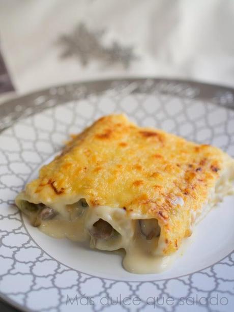 Canelones de calabacín y champiñones