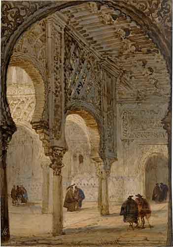 'Interior del Alcazar de Sevilla', obra del Díptico de Vistas monumentales de Genaro Pérez Villaamil.