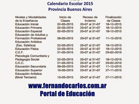 Calendario Escolar Buenos Aires. 2015