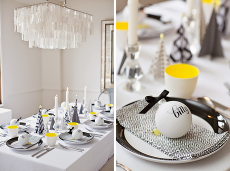 MESA DE NAVIDAD EN BLANCO, NEGRO Y AMARILLO + DIY