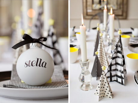 MESA DE NAVIDAD EN BLANCO, NEGRO Y AMARILLO + DIY