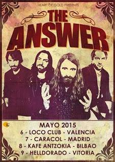 The Answer actuarán en mayo en Valencia, Madrid, Bilbao y Vitoria
