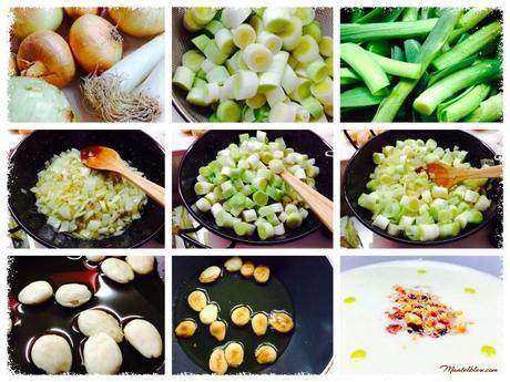 Crema de puerro con crujiente de almendra Crema de puerro con crujiente de almendra