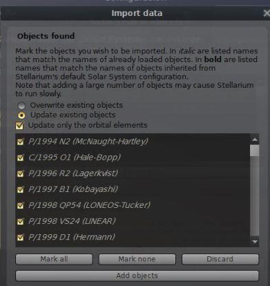 Introducción de Cometas en Stellarium