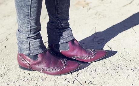 street style barbara crespo grey pepe jeans red boots fashion blogger outfit blog de moda 