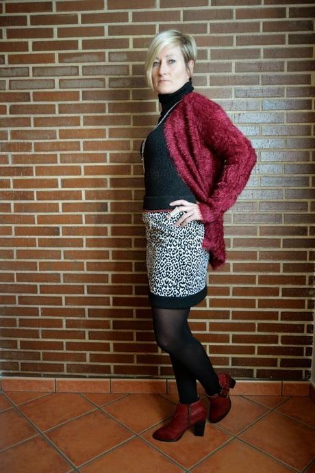 Burgundy & animal print.