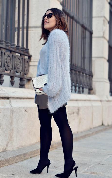 party outfit, silver mini skirt party ourfit, nine west outfit, nine west stretstyle, el corte ingles street style