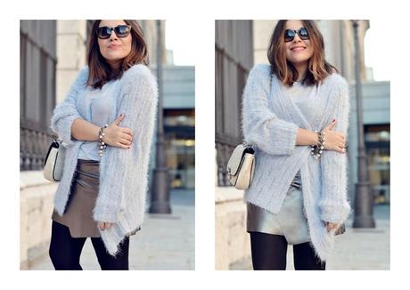 party outfit, silver mini skirt party ourfit, nine west outfit, nine west stretstyle, el corte ingles street style