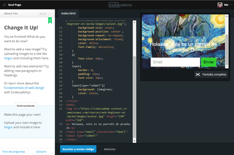 About you objetivo codecademy html y css