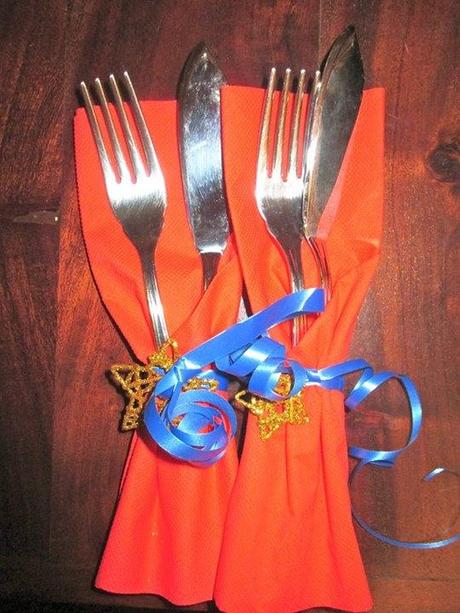 Cena fin de año, fiestas, servilletas decoradas, 