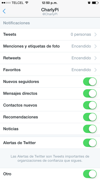 push twitter configurar