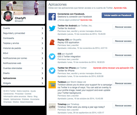 revocar acceso twitter
