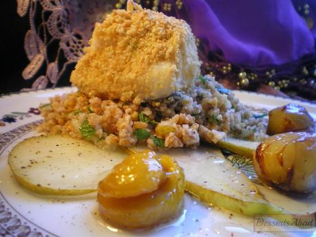 Bacalao almendrado sobre taboule de bulgur