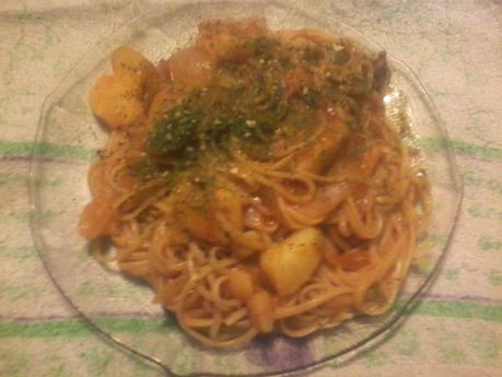 Fideos con papa y carne