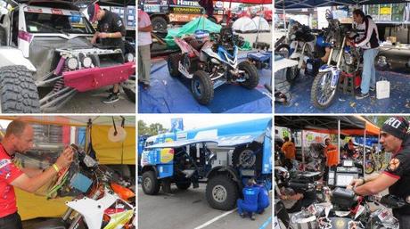 Los equipos trabajan en el parque cerrado a la espera del Dakar