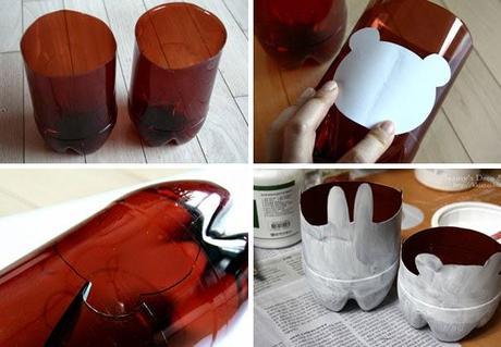 Crear soporte para maceta de animalitos reciclando botellas de plástico DIY