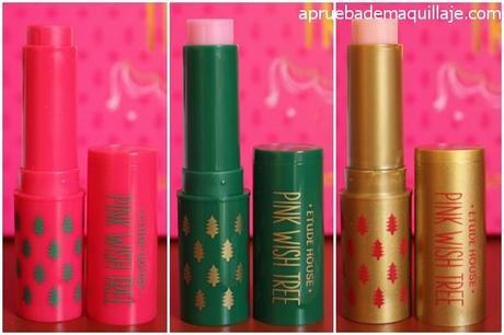 Bálsamos Kissful Lip Care en Cherry, Strawberry y Peach de Etude House de la colección Pink Wish Tree