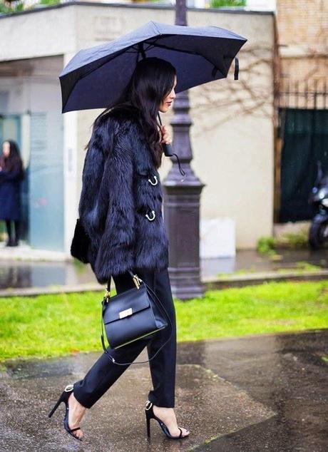 STREET STYLE INSPIRATION; BLACK FAUX FUR COAT.-