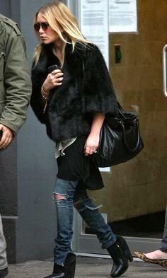 STREET STYLE INSPIRATION; BLACK FAUX FUR COAT.-