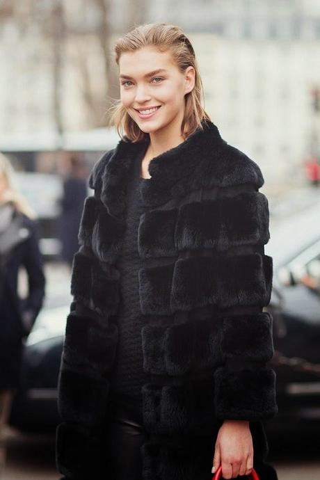 STREET STYLE INSPIRATION; BLACK FAUX FUR COAT.-