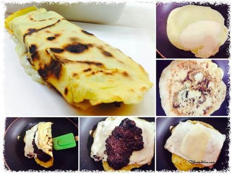 Tortita de maiz con morcilla y fundido de queso Tortita de maiz con morcilla y fundido de queso