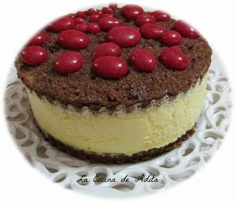 Tarta de mousse de  mandarinas, con esferificación