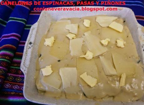 CANELONES DE ESPINACAS  CON PASAS Y PIÑONES