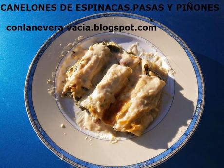 CANELONES DE ESPINACAS  CON PASAS Y PIÑONES