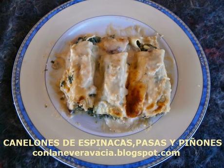 CANELONES DE ESPINACAS  CON PASAS Y PIÑONES