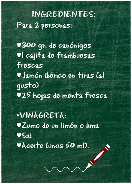 ENSALADA DE CANÓNIGOS, FRAMBUESAS Y JAMÓN