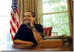 President Barack Obama talks by phone with U.S. Supreme Court Justice nominee, Judge Sonia Sotomayor, from the Oval Office of the White House in Washington, Sunday, July 12, 2009. Official White House Photo by Lawrence Jackson