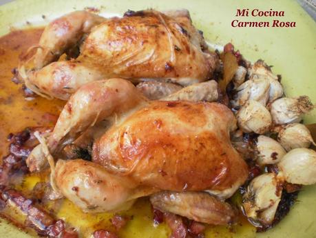 PICANTON ASADO CON BACON, AJOS Y TOMILLO