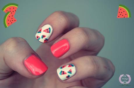 ♔ Nail Art - Uñas Frutales: SANDIA - Especial VERANO  ❀