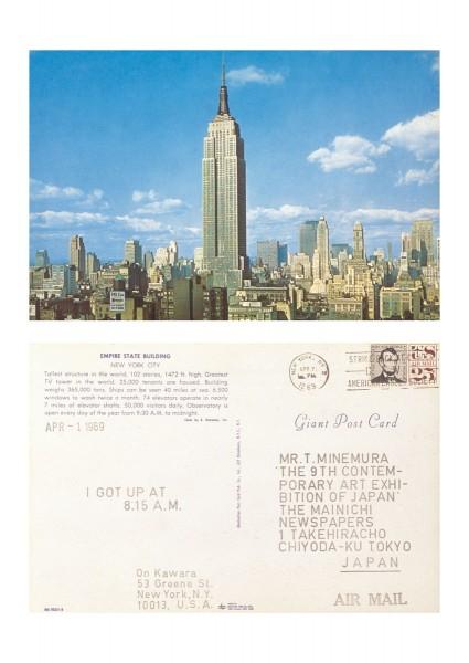 On Kawara, APR. 1 1969, de la serie I Got Up, 1968–79. Tinta estampada sobre postal, 15.2 x 23 cm. MTM Collection, Japón