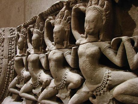 Apsaras, detail of lower pediment. Cambodia, Bayon (Angkor Thom), province of Siem Reap, Bayon style, late 12th - early 13th century sandstone