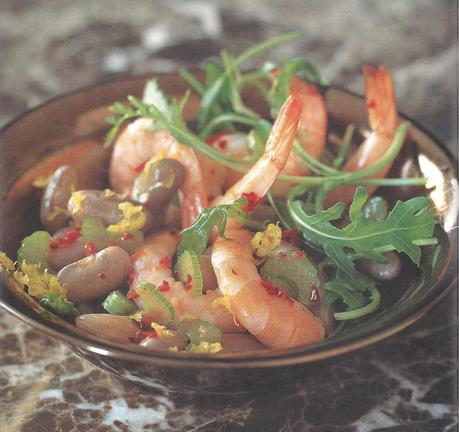 ENSALADA DE GAMBAS Y JUDIAS PINTAS