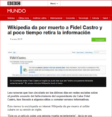Fidel Castro, otra vez muerto por intoxicación mediática