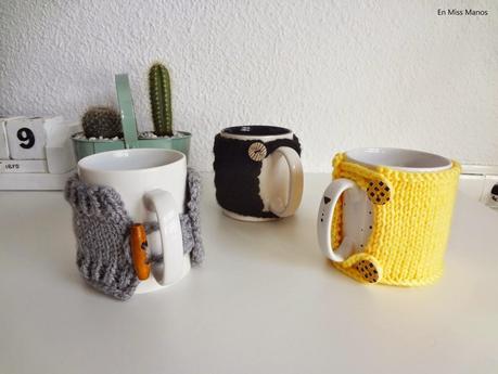 DIY Cubre tazas punto y ganchillo + tazas pintadas a mano