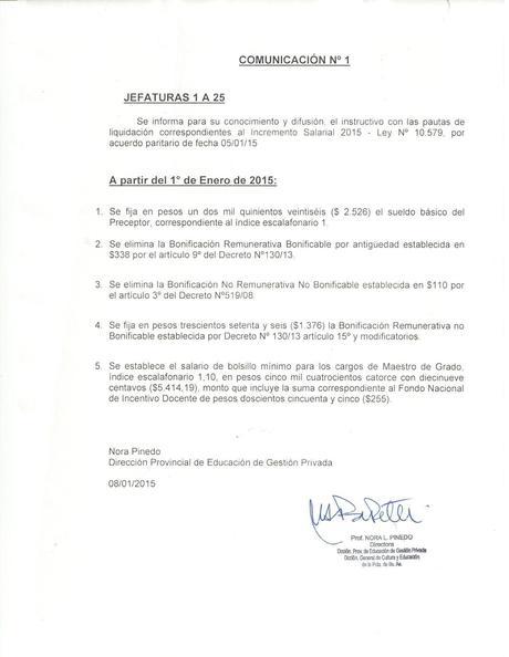 DGCyE: Comunicado Nº 1/2015 de DIPREGEP. Instructivo para la liquidación de los sueldos de Enero/2015.