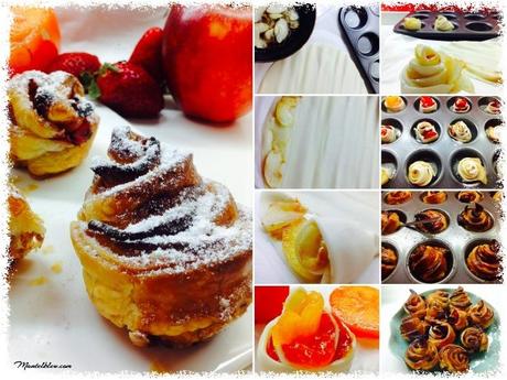 Pastelitos de flores  de hojaldre con frutas