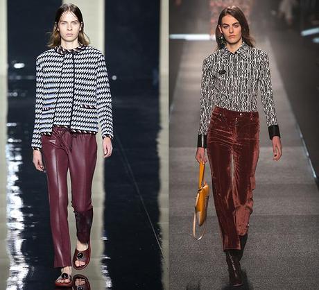 Pantalones Marsala y geometrias Christopher Kane, Louis Vuitton s/s 2015