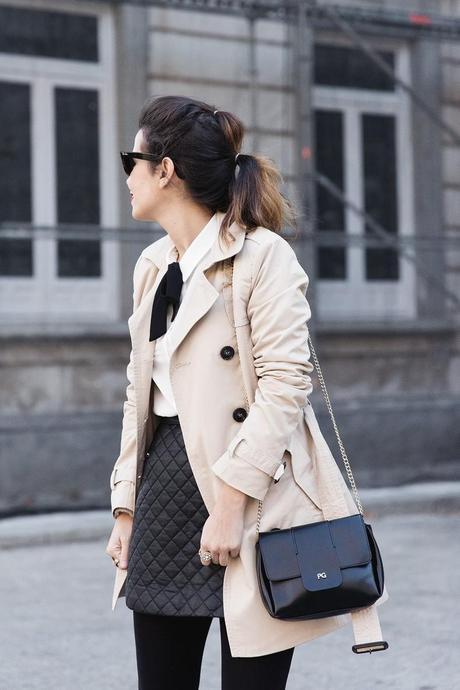 White_Shirt-Black_Bow-Leather_Skirt-Trench_Coat-Forever_21_Madrid-Outfit-Street_Style-Collage_Vintage-27