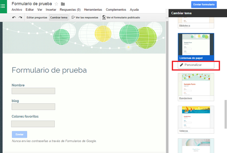 Personalizar formulario de google para el blog