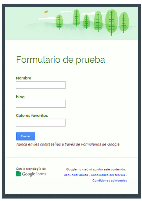 Personalizar formulario de google para el blog