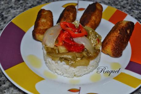 Arroz con Escalivada y Croquetas