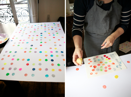 DIY: Estampar cuadros con patatas. Lunares de colores